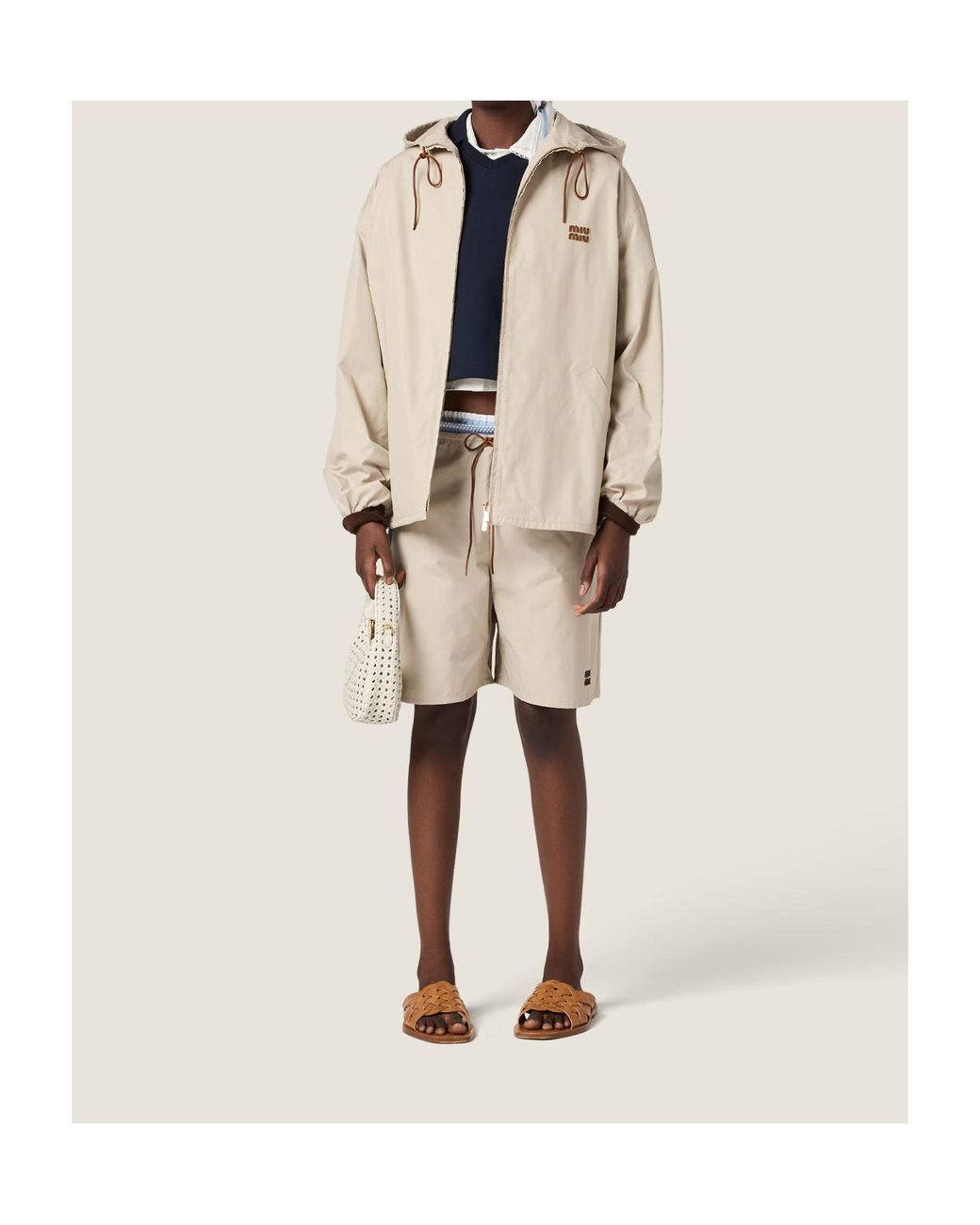 Miu Miu Natural Zip-Up Hooded Jacket