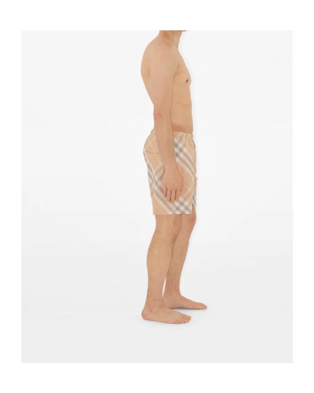 Burberry Natural Checked Elasticated-Waistband Swim Shorts for men