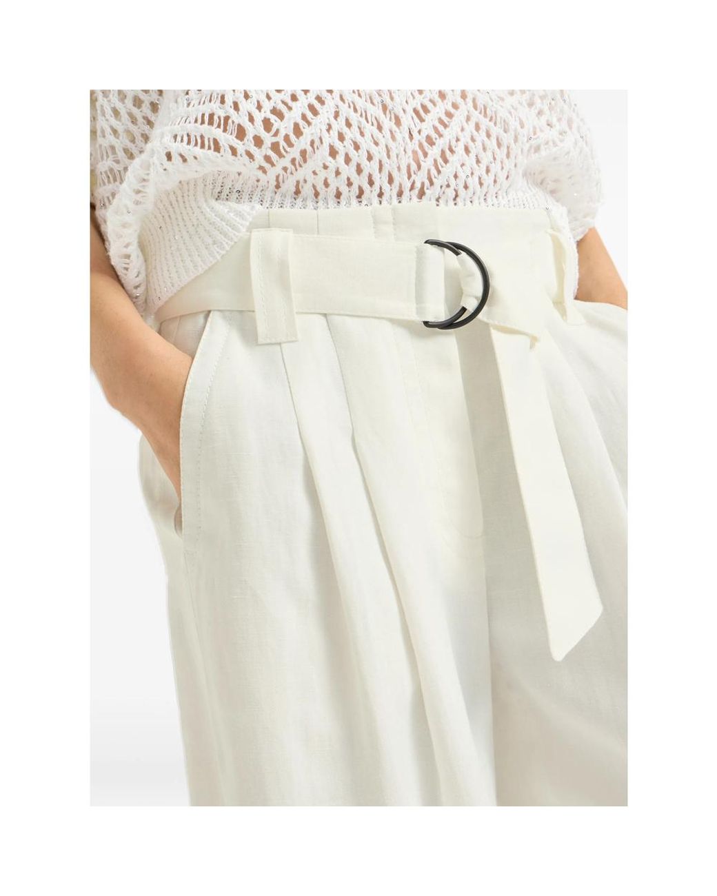 Brunello Cucinelli White Pleated Casual Trousers