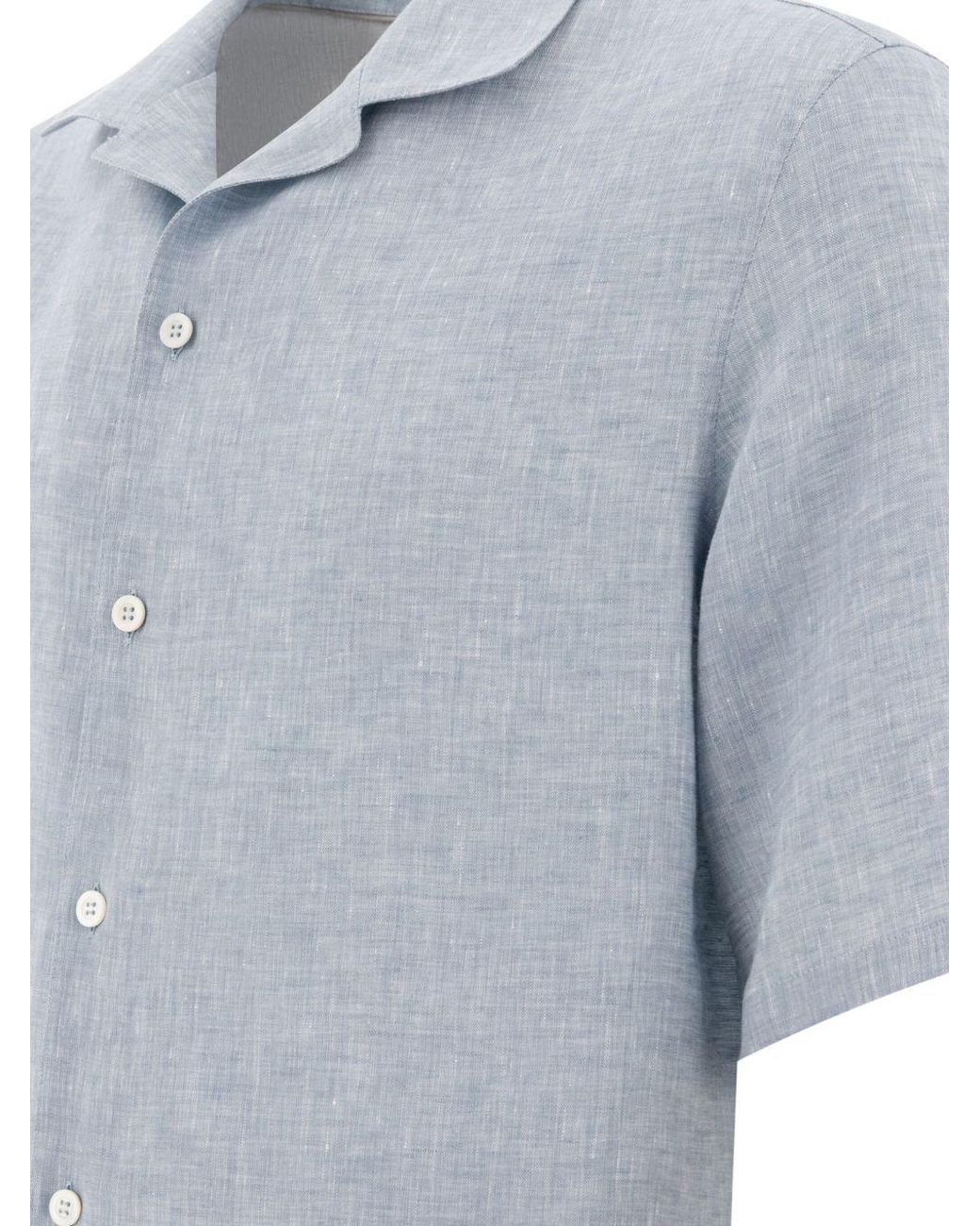 Brunello Cucinelli Blue Short-Sleeved Button-Up Shirt for men
