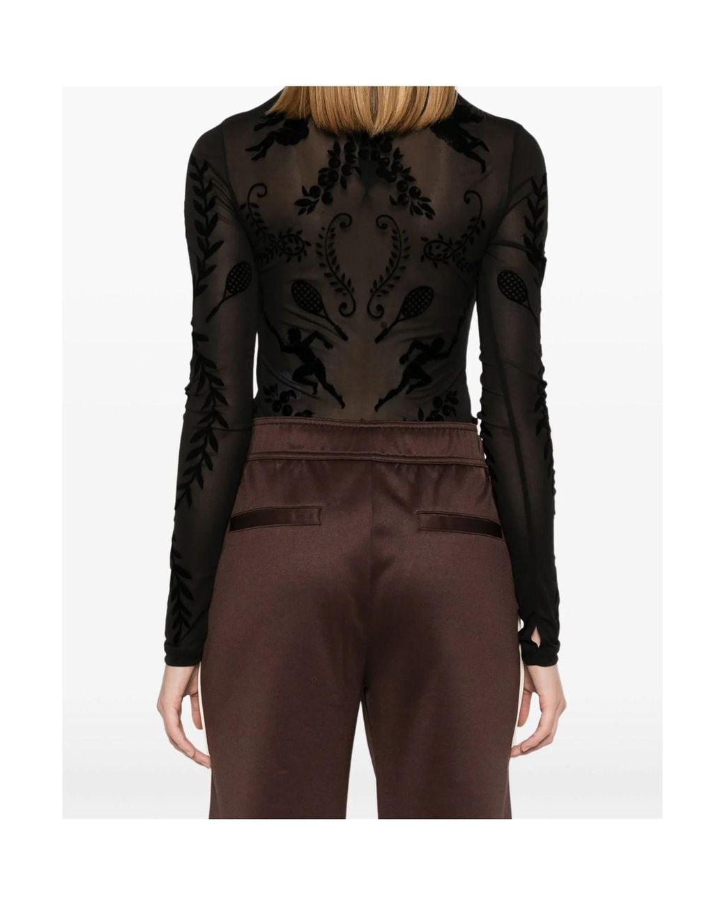 Casablanca Black Devor-Effect High Neck Bodysuit