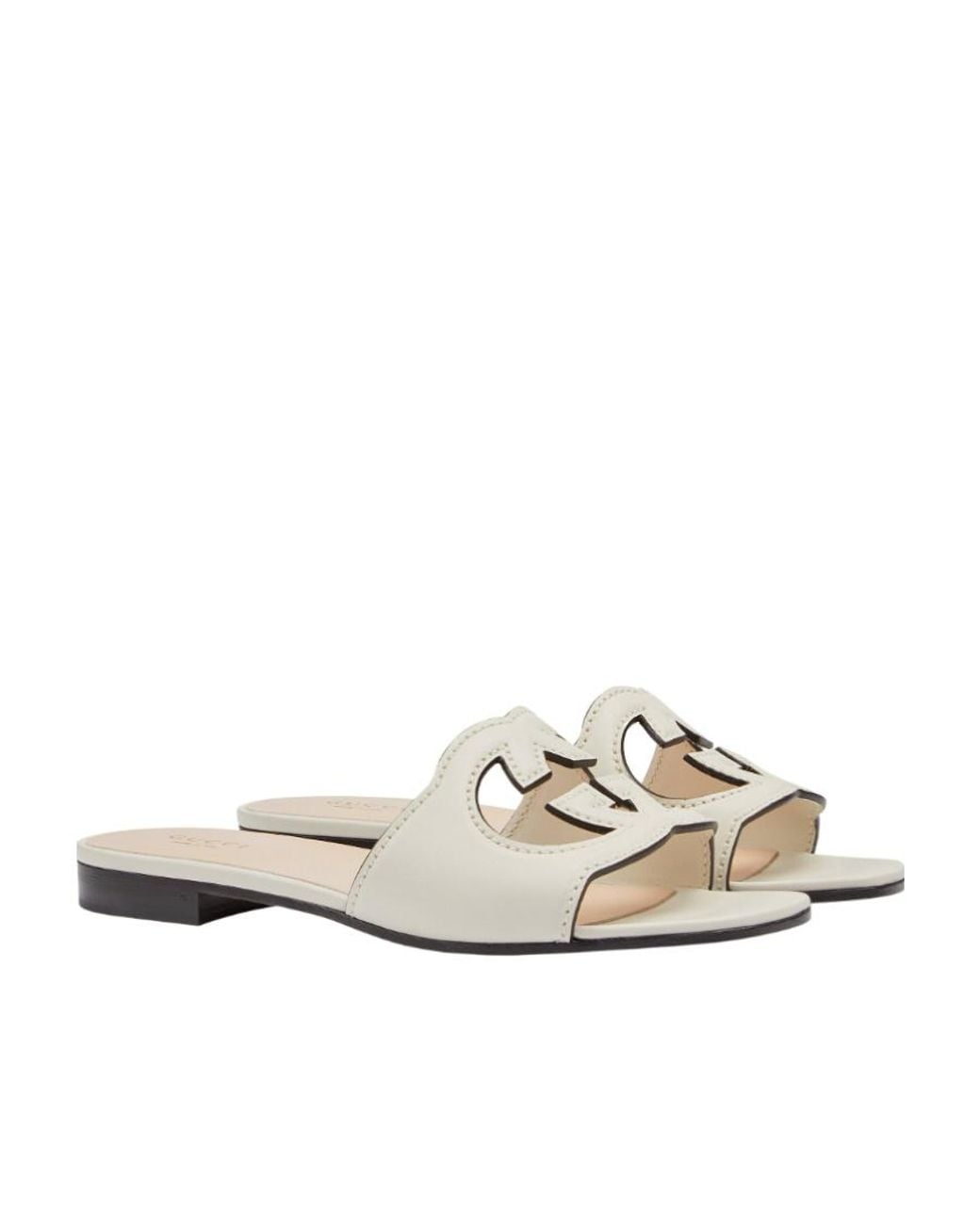 Gucci White ロゴ カットアウト サンダル