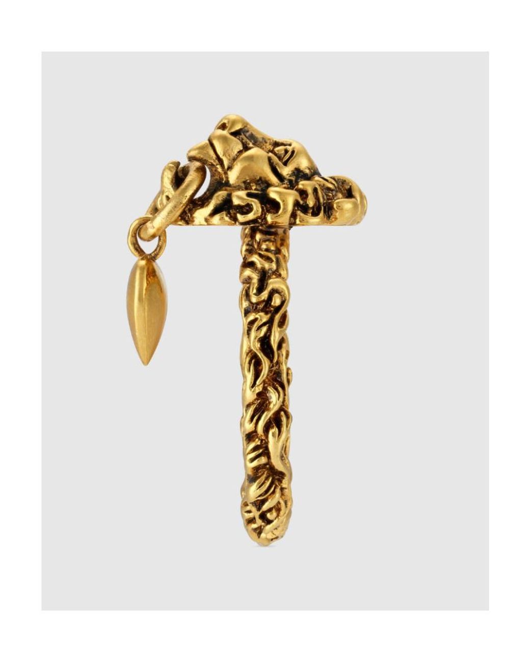 Gucci Metallic Lion Head-Heart Textured Ring