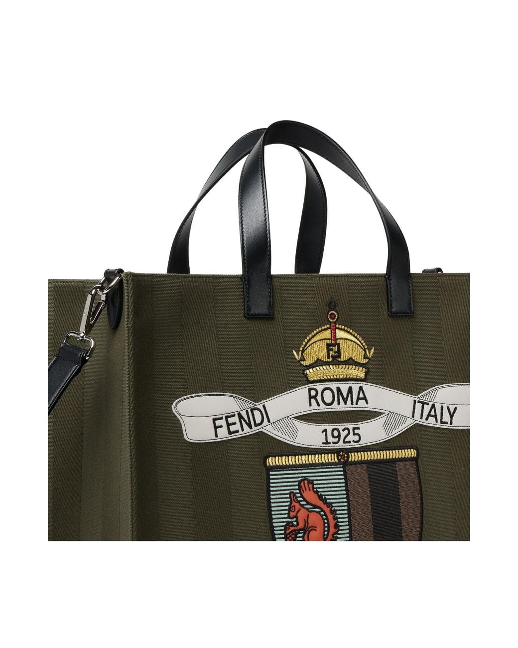 Fendi Green Club Crest Embroidered Tote Bag for men