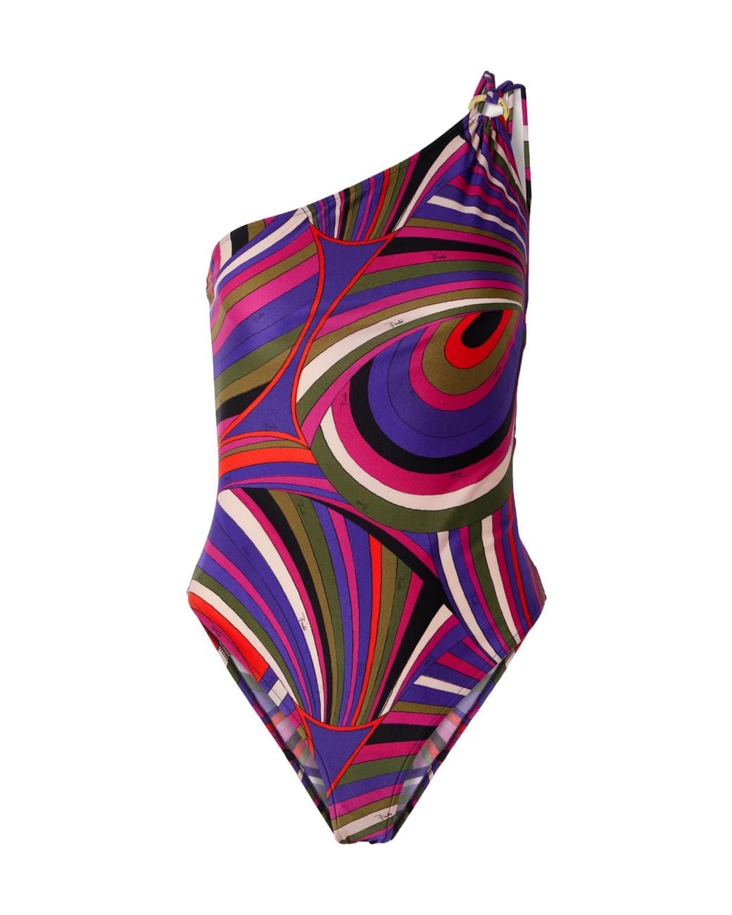 Emilio Pucci Purple One-Shoulder Embellished Printed Swimsuit