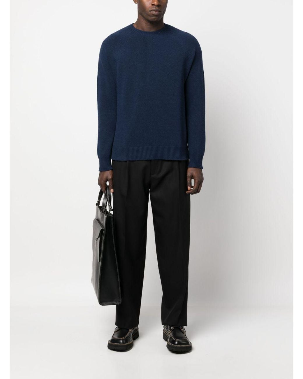 Jil Sander Blue Fine-Knit Virgin-Wool Jumper for men