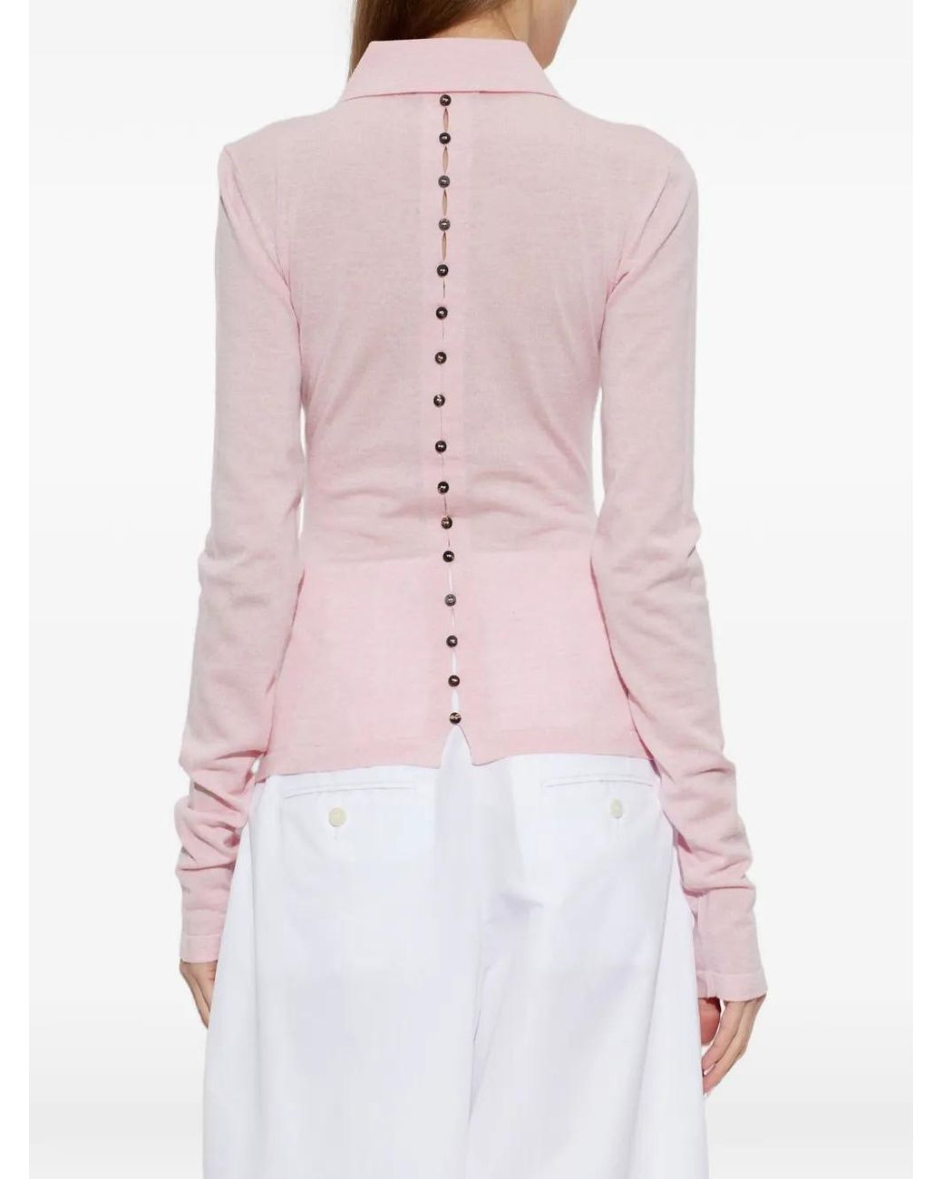 Jacquemus Pink Knitted Long-Sleeved Polo Shirt