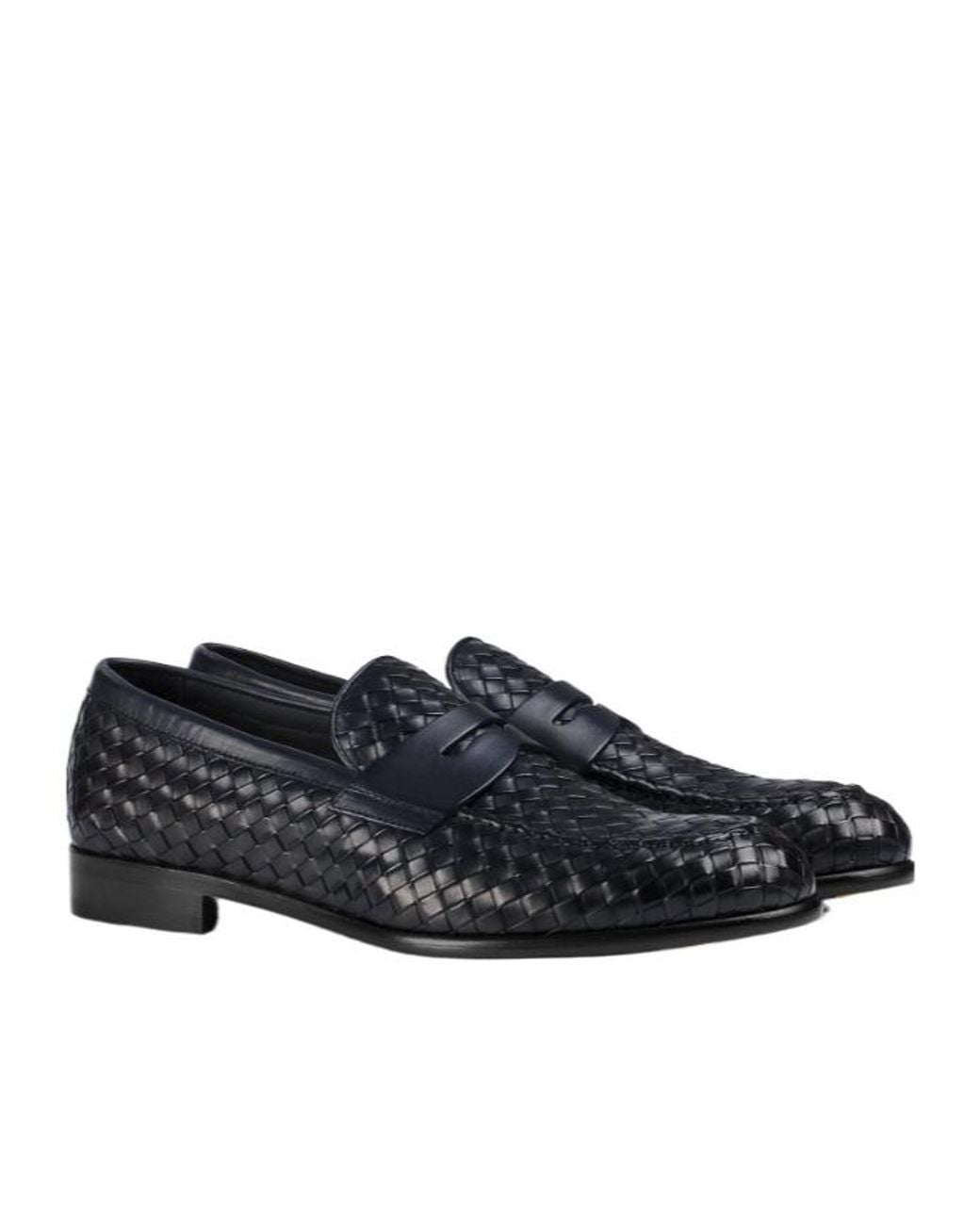 Doucal's Black Round Toe Woven Loafers for men
