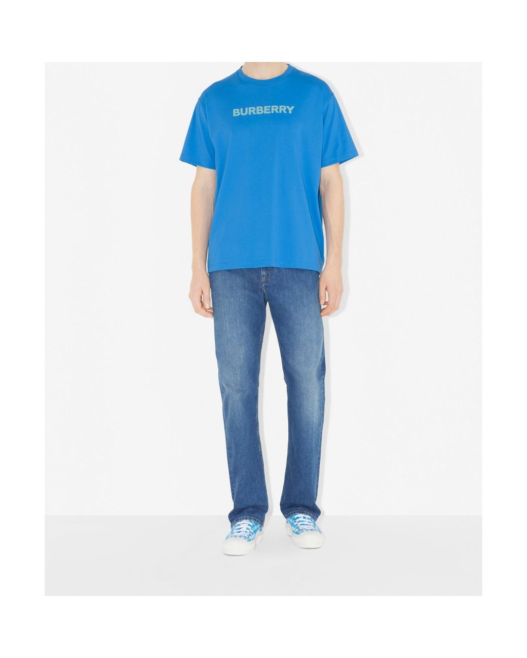 Burberry Blue Logo Printed Crewneck T-Shirt for men