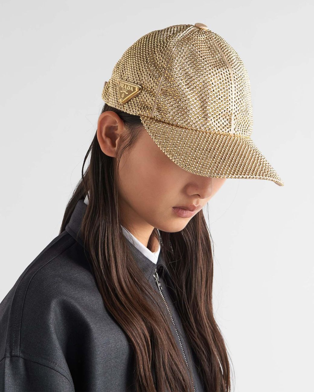 Prada Natural Duchesse Baseball Cap With Crystals
