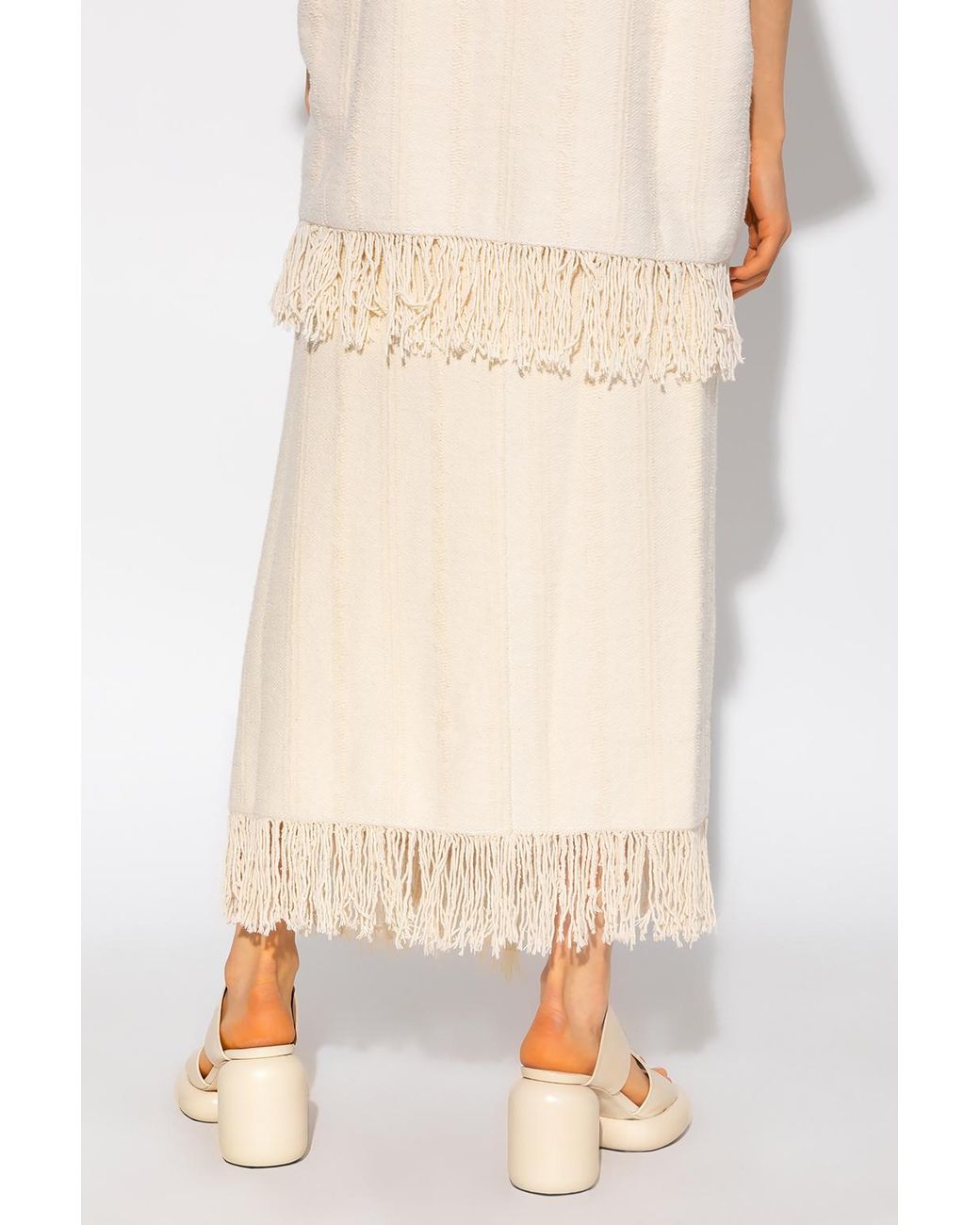 Jil Sander Natural Wrapped Fringed Maxi Skirt