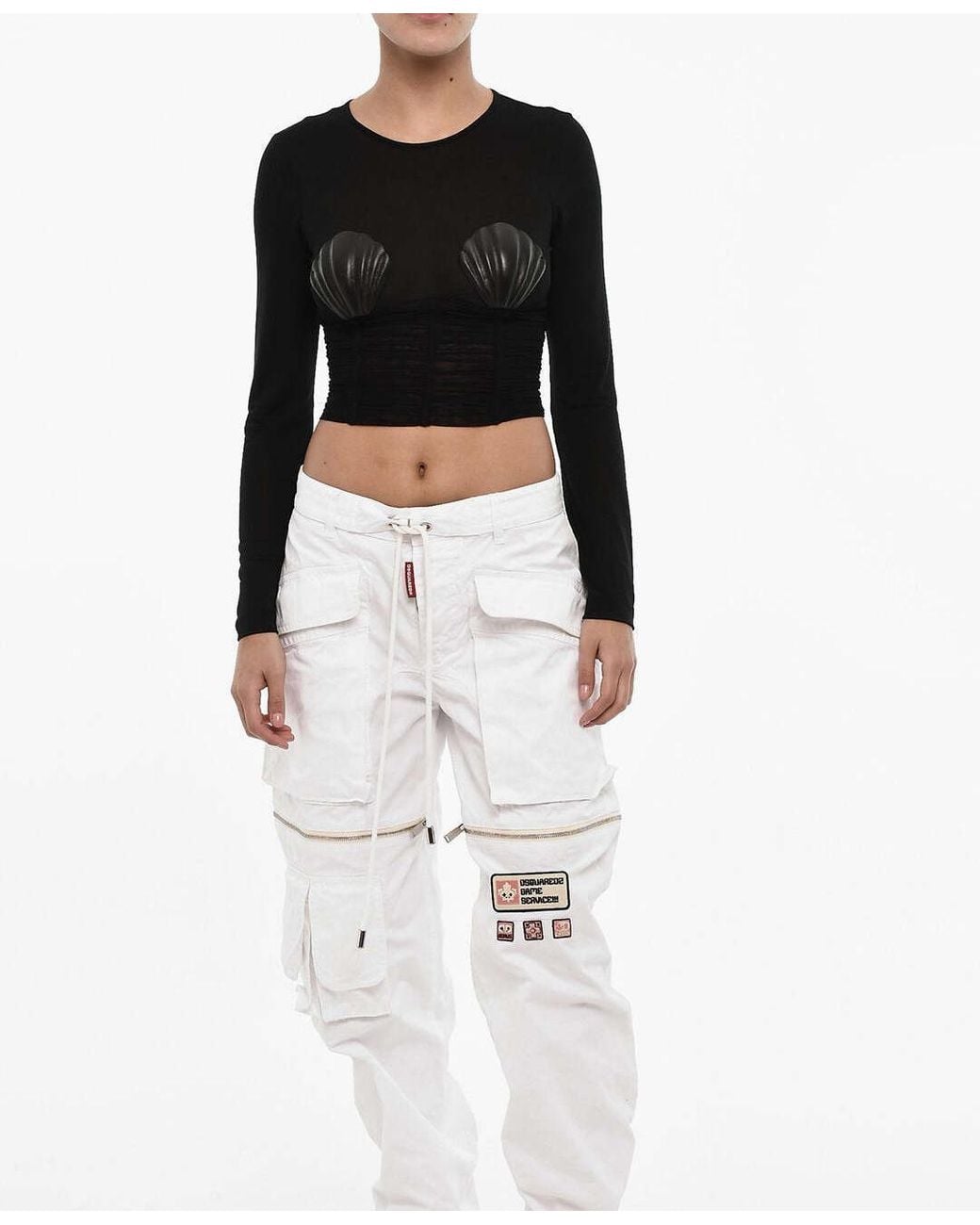 DSquared² Black Shell-Embellished Long-Sleeve T-Shirt