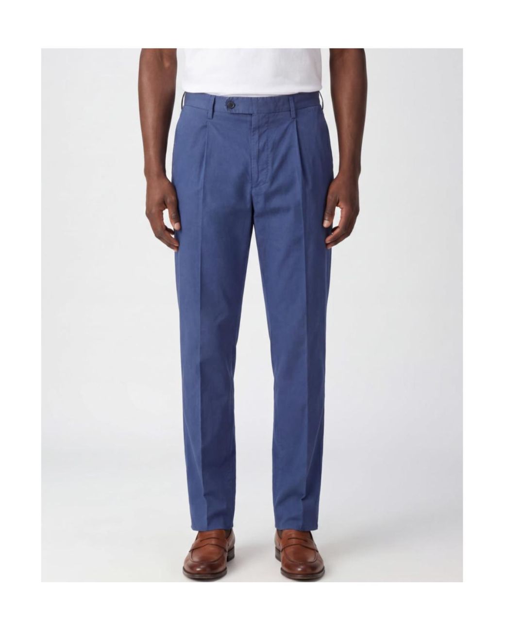 Incotex Blue Pleated Straight-Leg Trousers for men