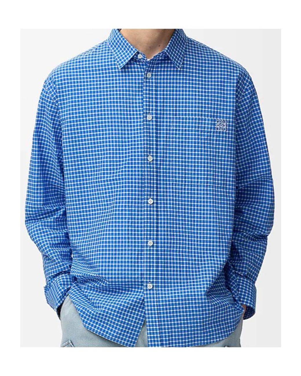 Loewe Blue Textured Checked Shirt for men