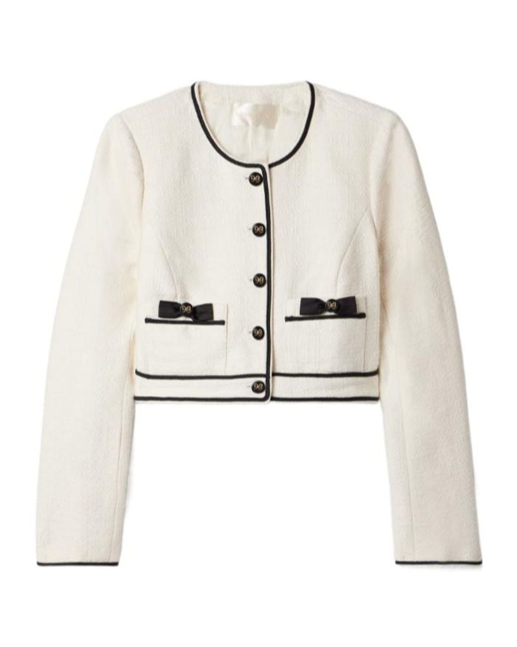 LoveShackFancy White Talika Cropped Bow-Embellished Jacket
