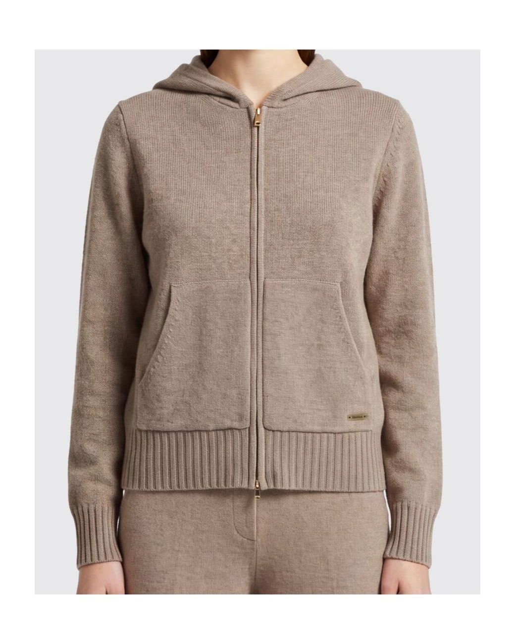 Max Mara Brown Zip-Up Knitted Hoodie