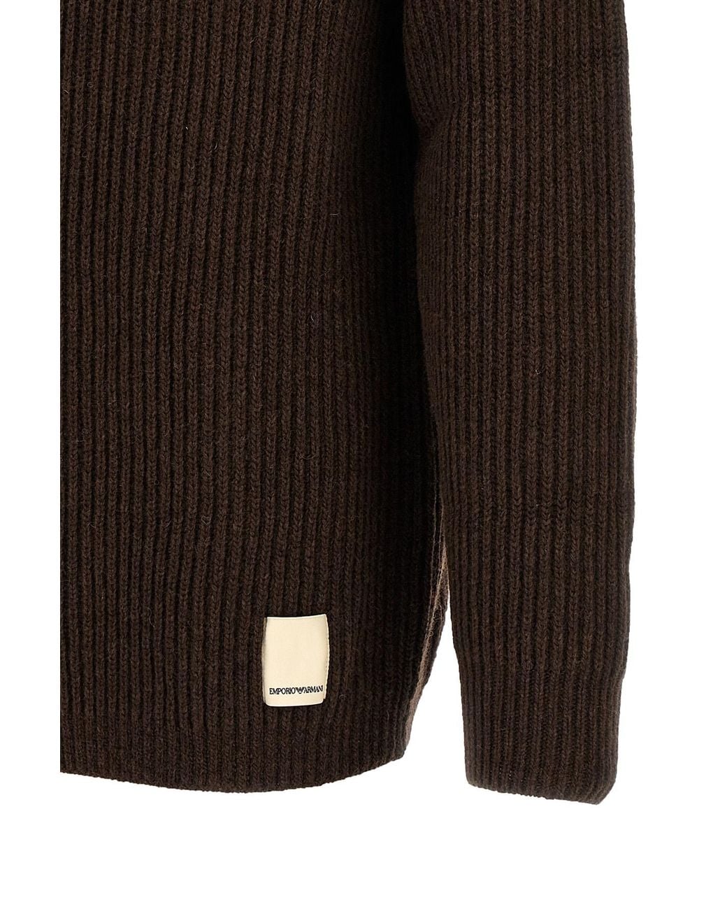 Emporio Armani Brown Fisherman's-Knit Long Sleeved Polo Shirt for men