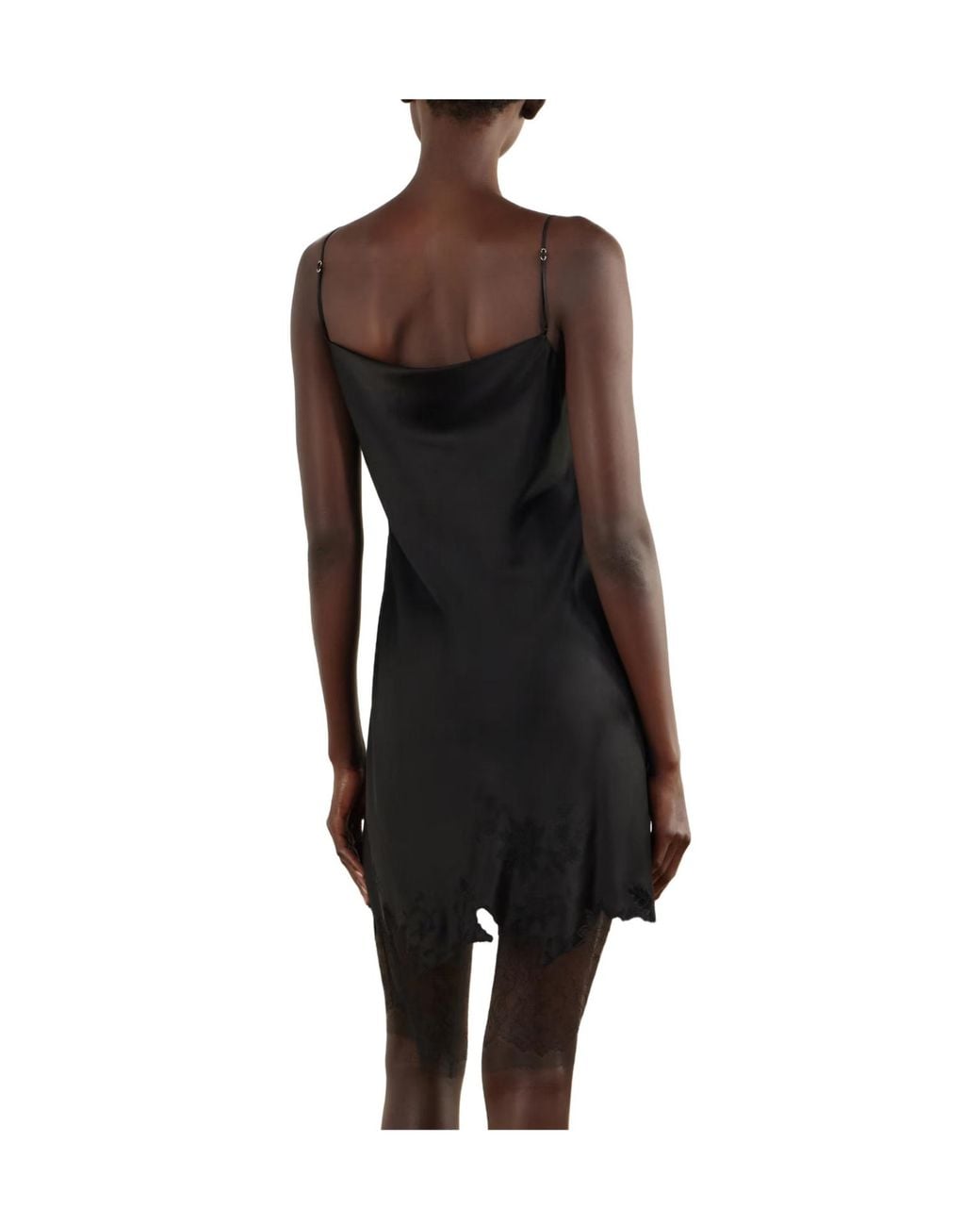 Carine Gilson Black Lace-Trimmed Silk-Satin Midi Dress