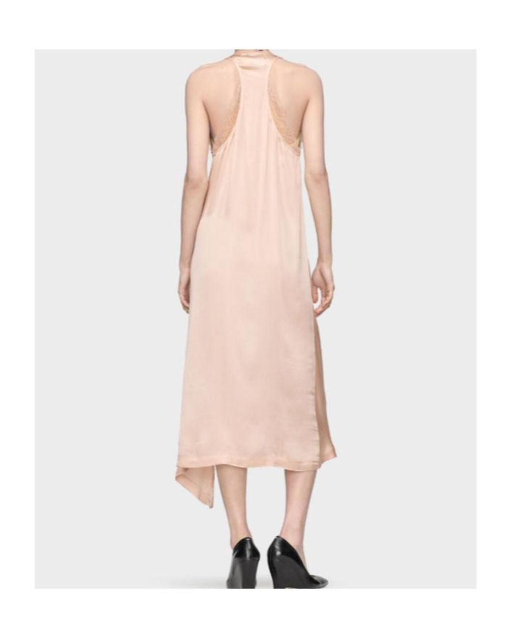 Maison Margiela Pink Lace Trim Silk Satin Midi Dress