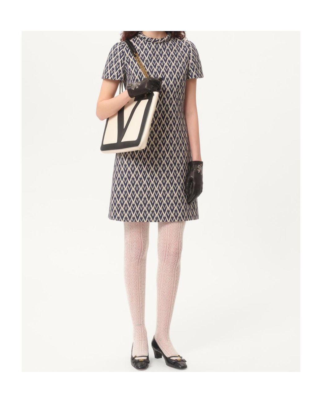 Valentino Gray All-Over Patterned Short-Sleeved Mini Dress