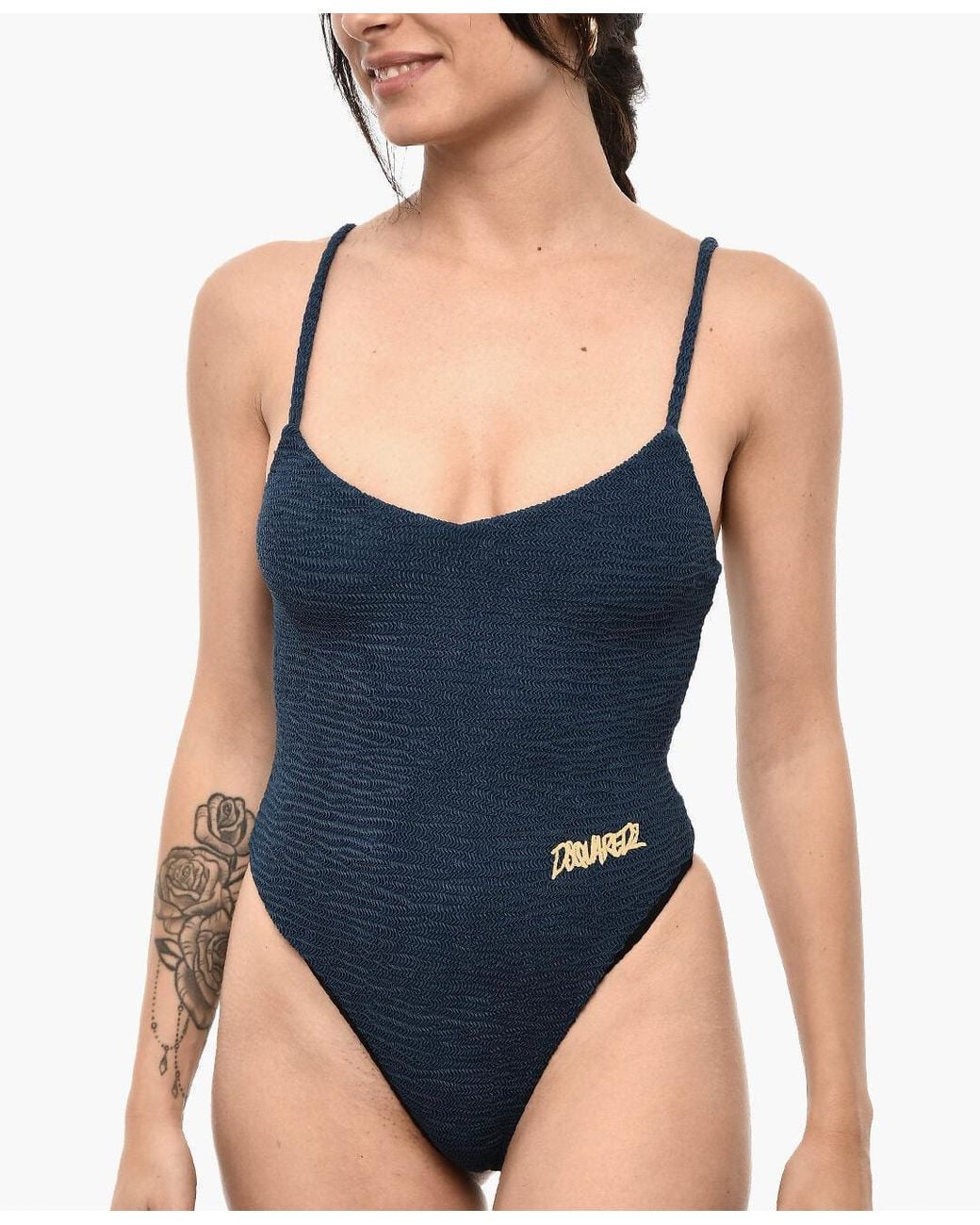 DSquared² Blue Wave Pattern One-Piece Swimsuit