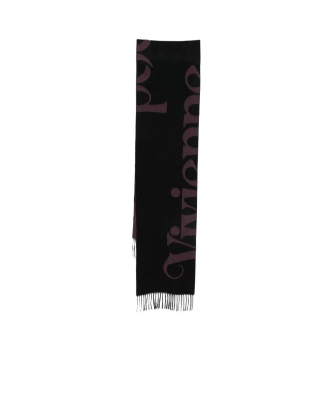 Vivienne Westwood Black Logo-Intarsia Fringed Scarf