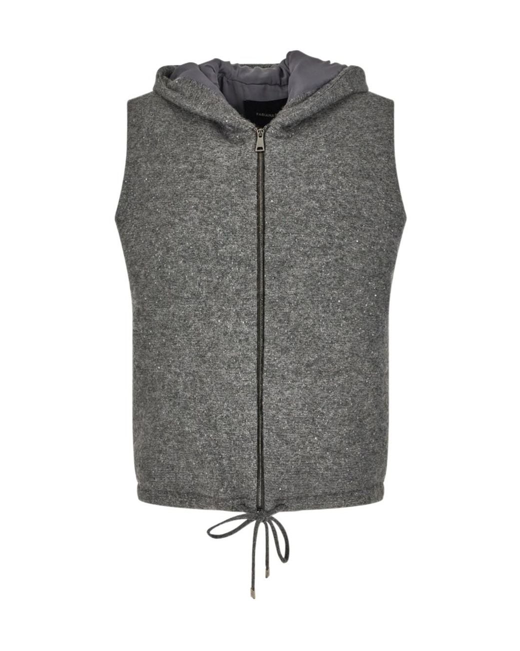 Fabiana Filippi Gray Sequin-Embellished Hooded Gilet