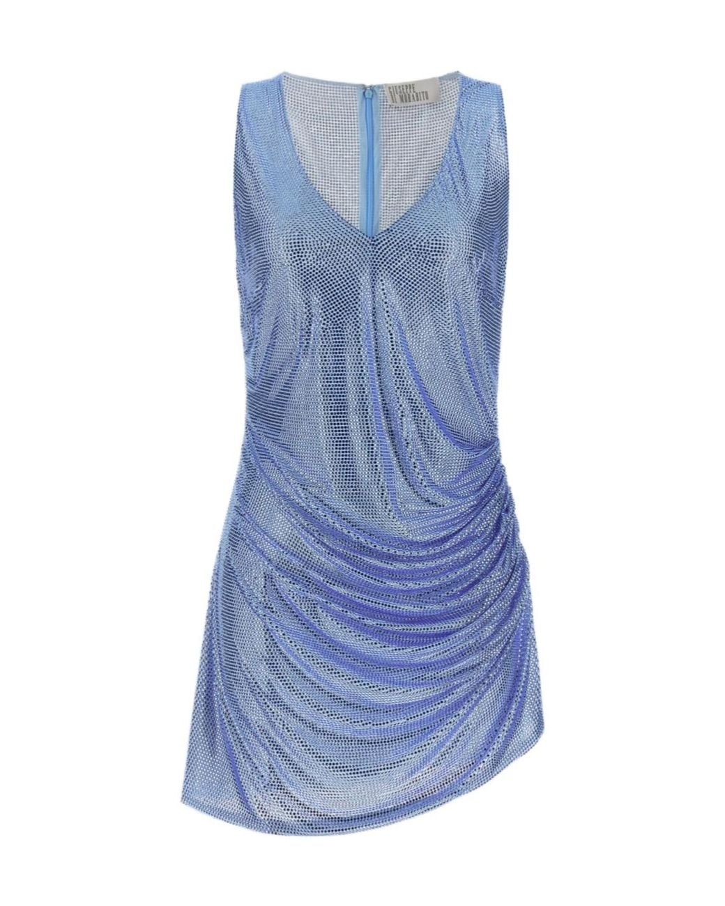 GIUSEPPE DI MORABITO Blue Draped Feather Mini Dress