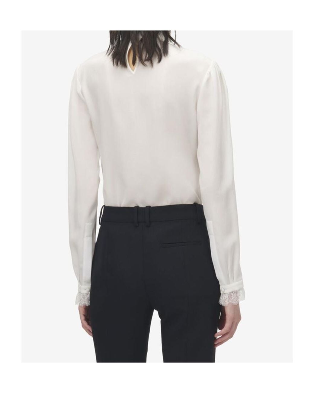 McQueen White Silk Lace-Detail Shirt