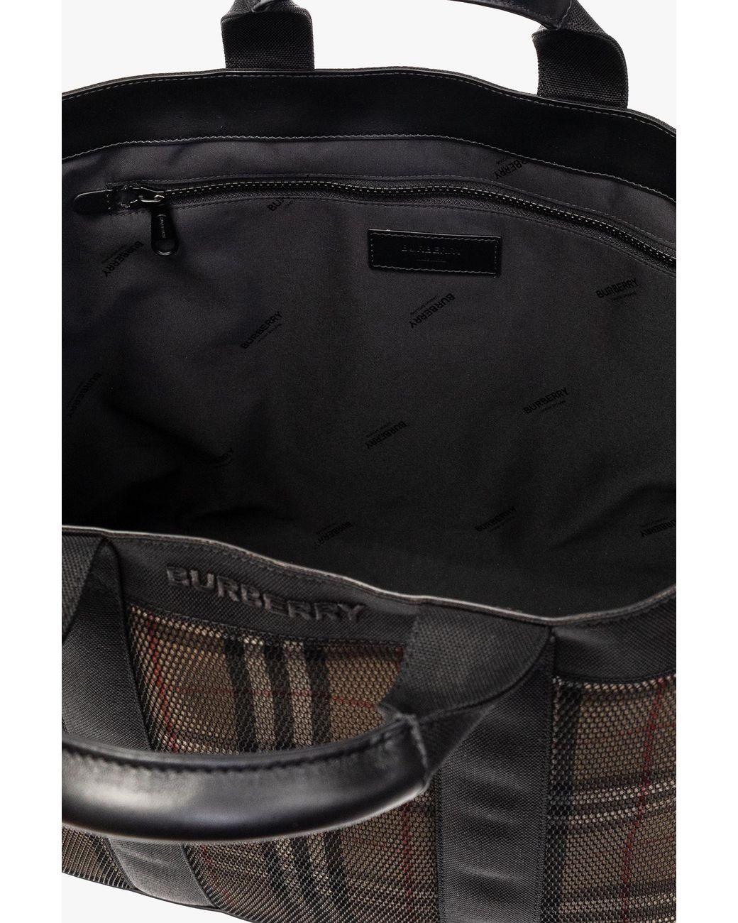 Burberry Black Checked Mesh Tote Bag for men