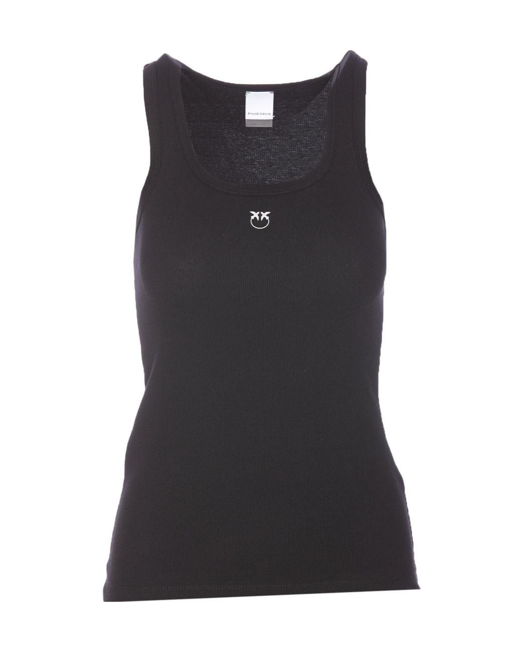 Pinko Black Logo Detailed Ribbed Tank Top