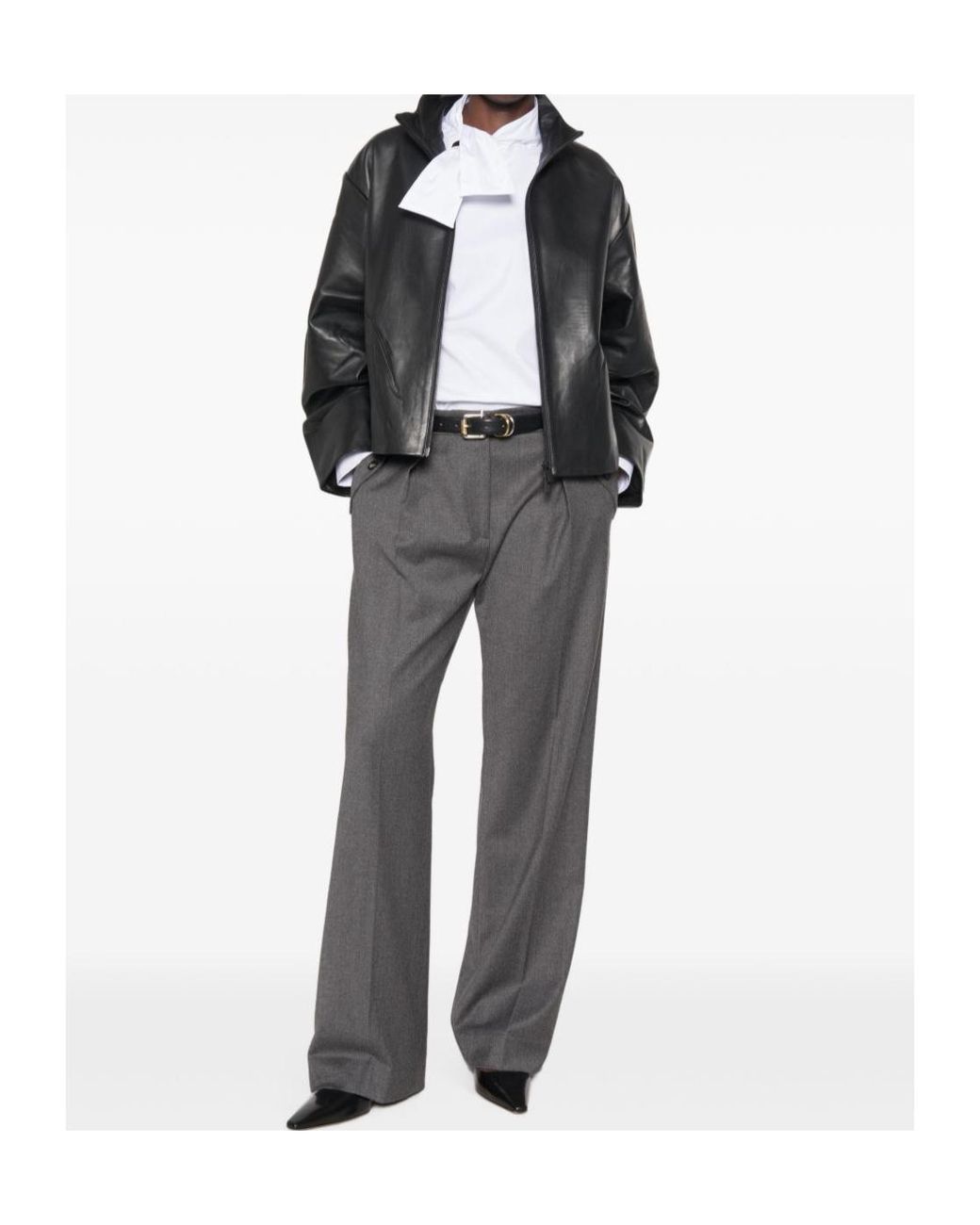 Antonelli Gray Pleated Wide-Leg Casual Trousers