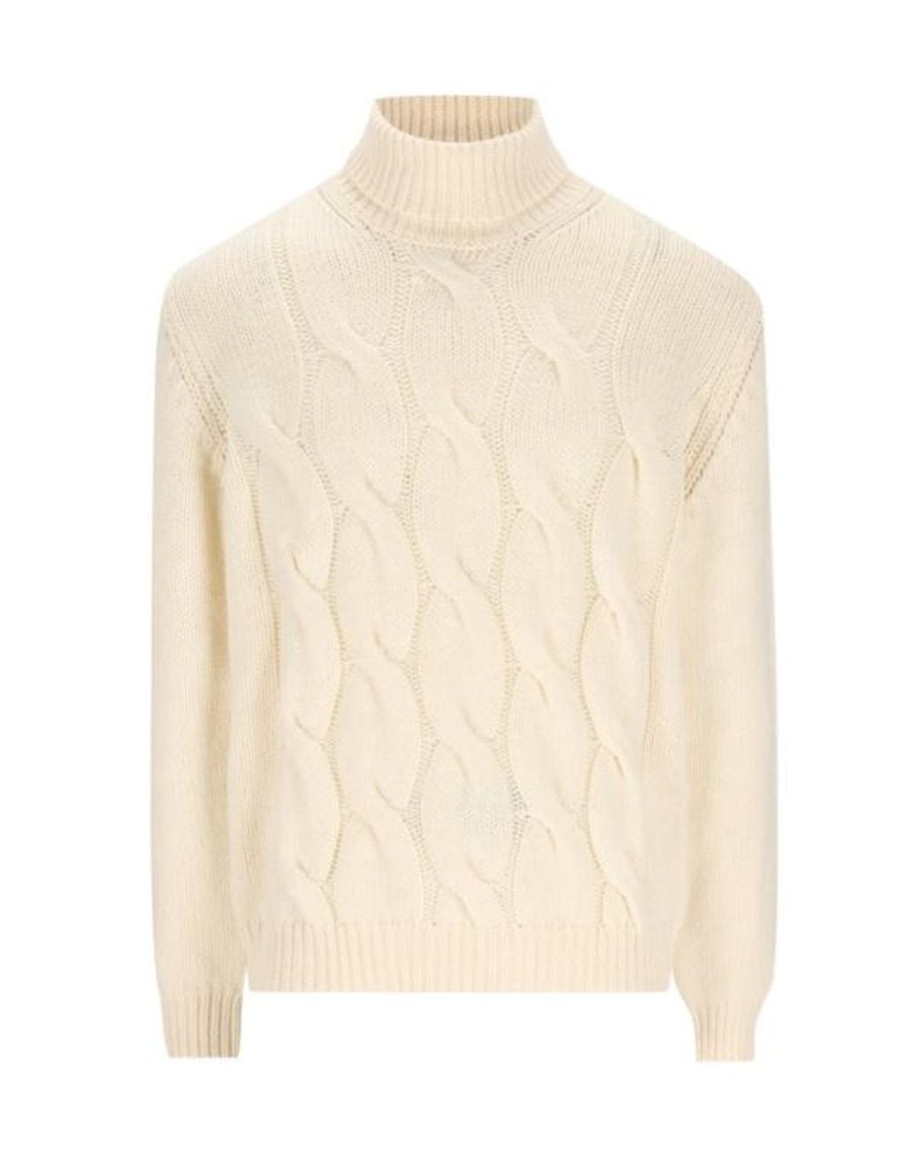 Herno Natural Cable-Knit Turtleneck Knitted Sweater for men