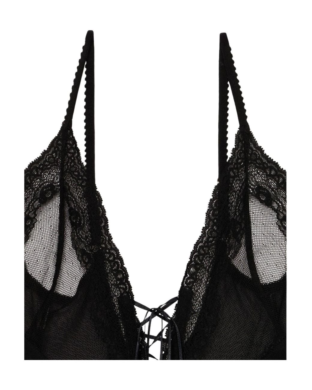 Blumarine Black Marquisette And Lace Thong Bodysuit