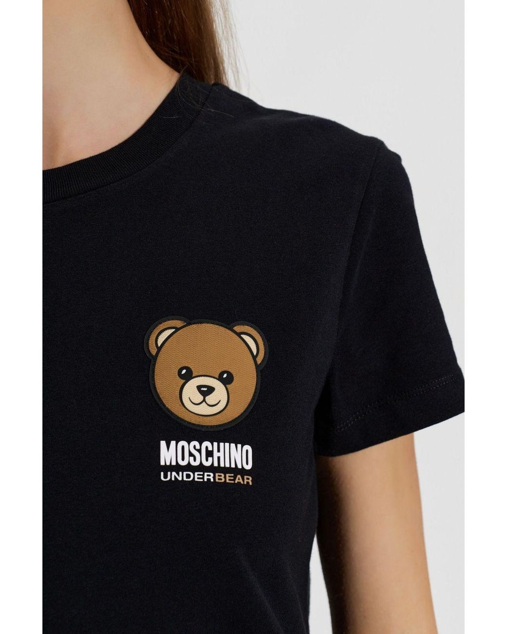 Moschino Black Bear-Printed Short Sleeved T-Shirt