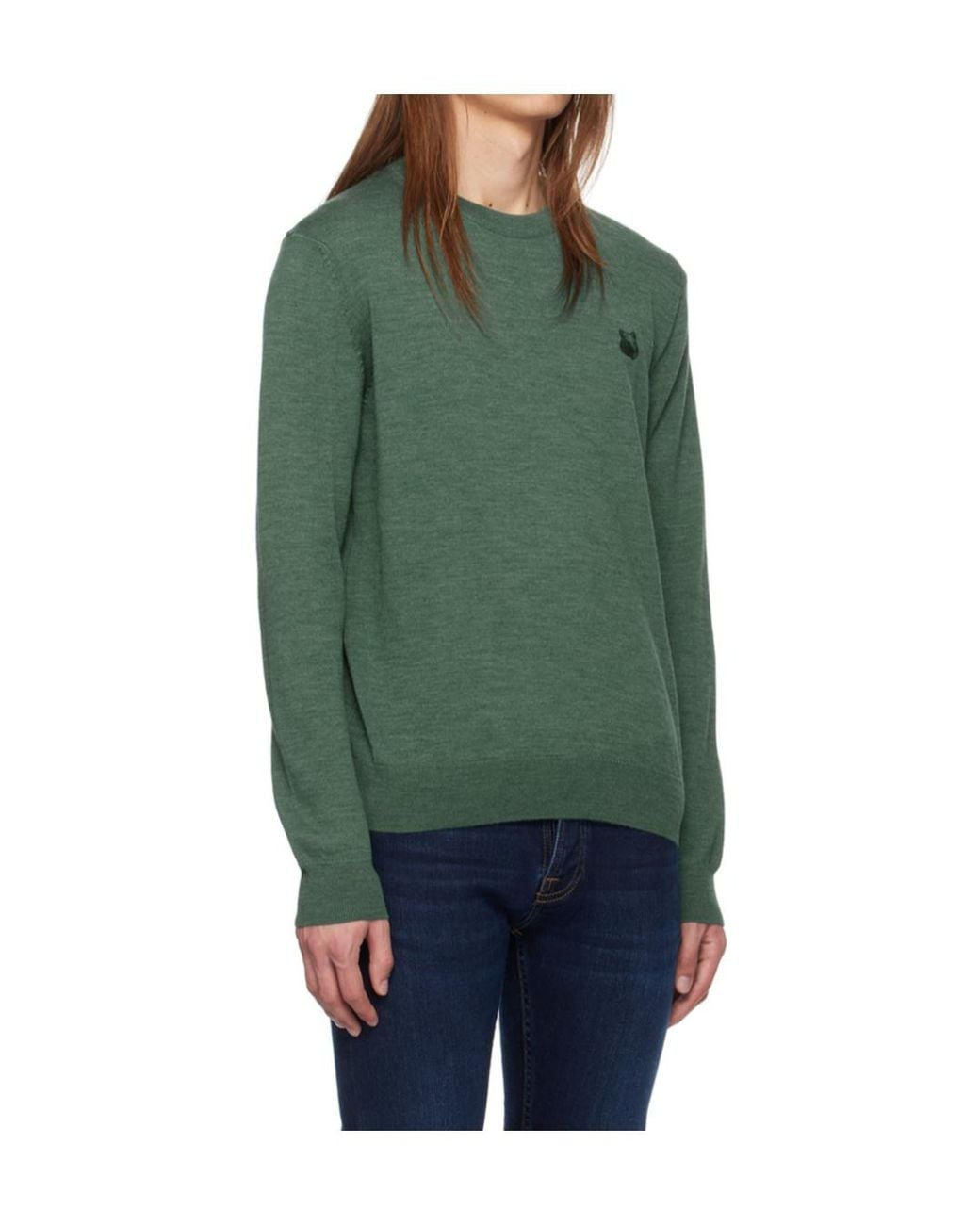 Maison Kitsuné Green Bold Fox Crew Neck Knit Sweater for men