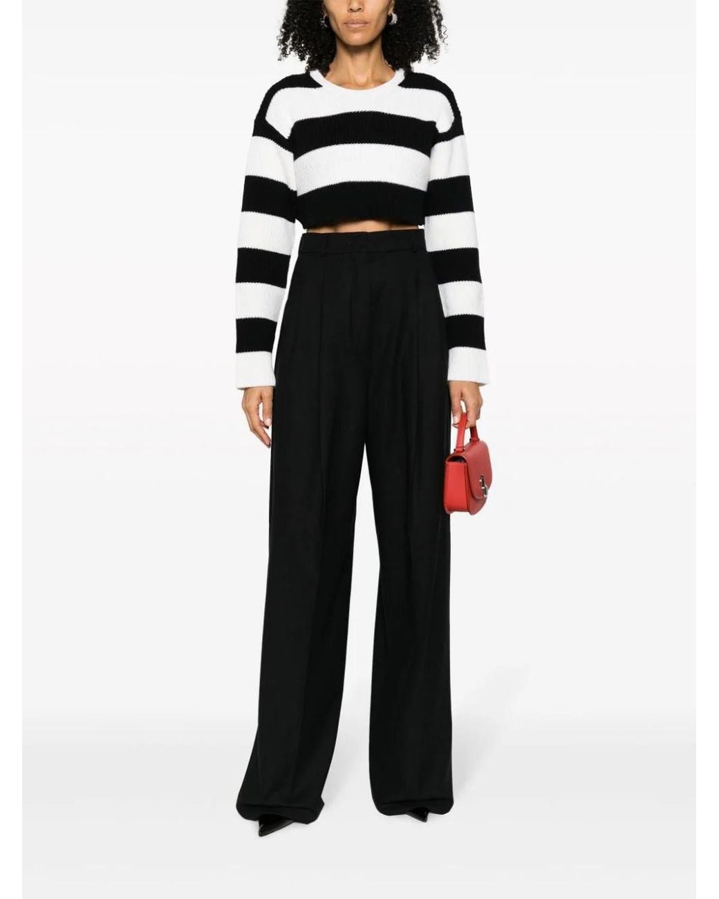 Valentino Black Striped Virgin Wool Cropped Jumper