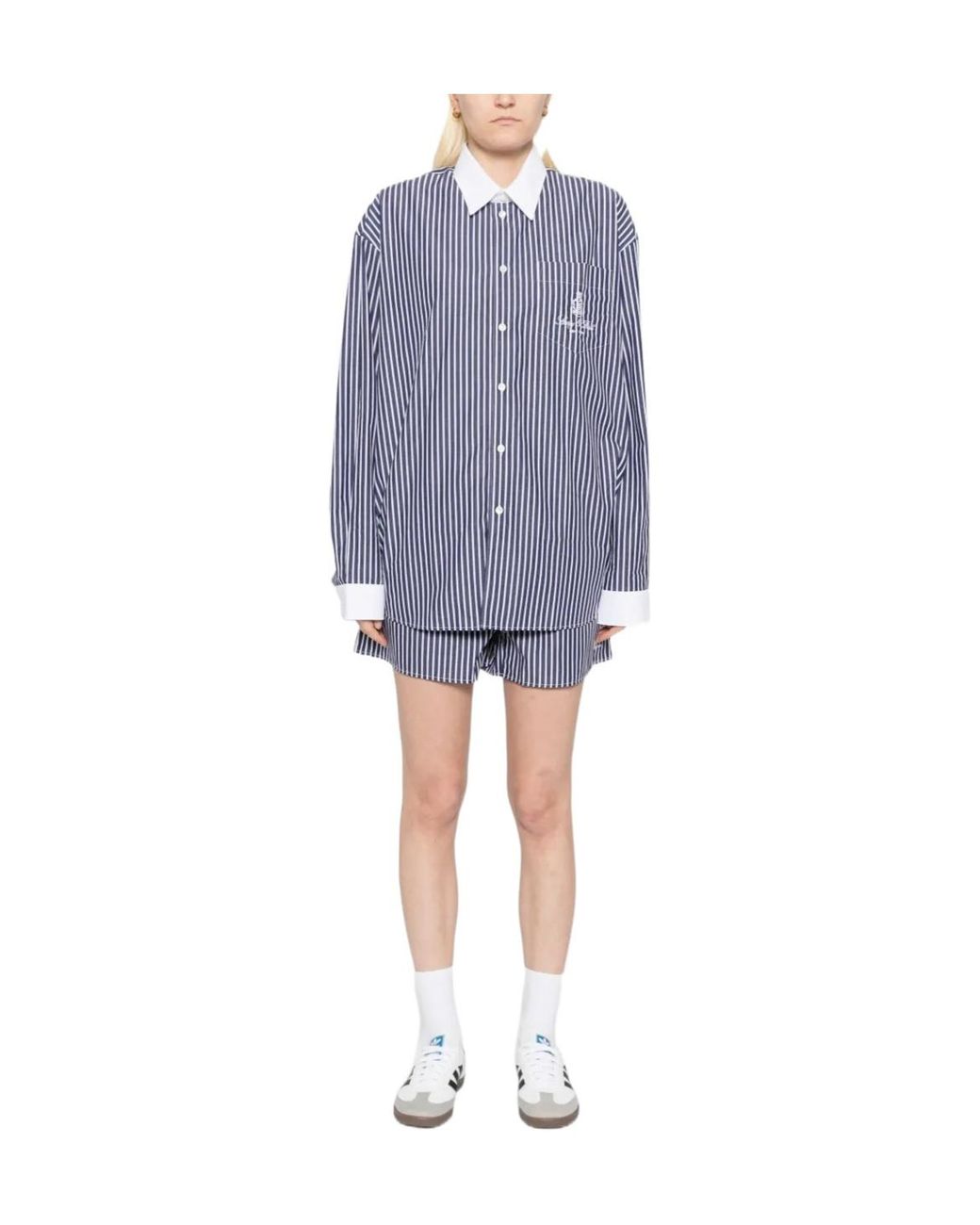 Sporty & Rich Blue Vendome Striped Shorts