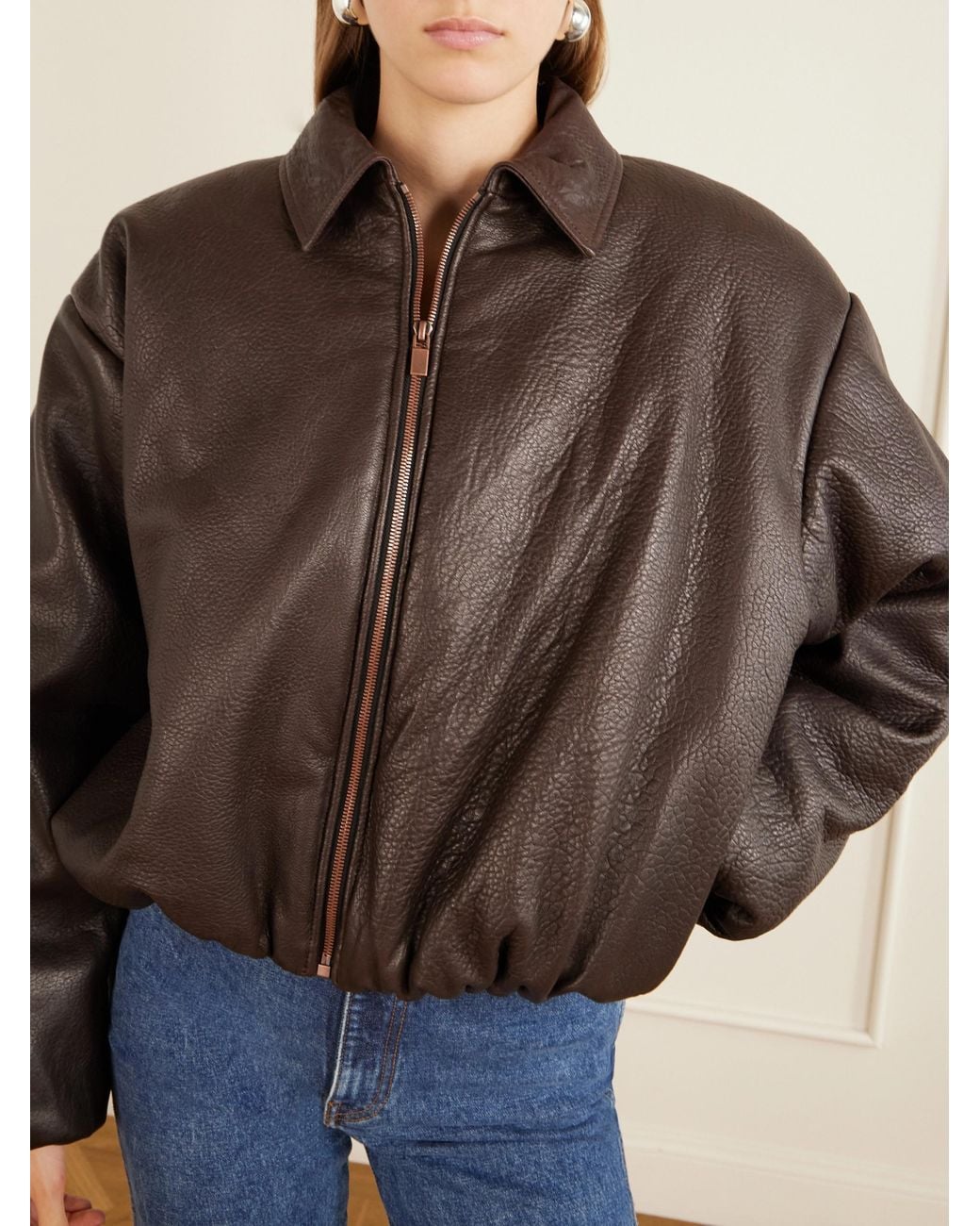 Magda Butrym Brown Dark Grained Leather Cropped Jacket