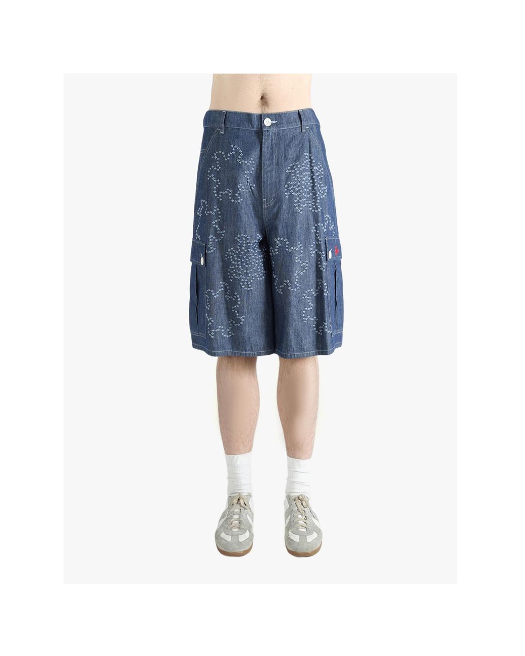Marni Blue Embroidered Wide Leg Denim Shorts for men