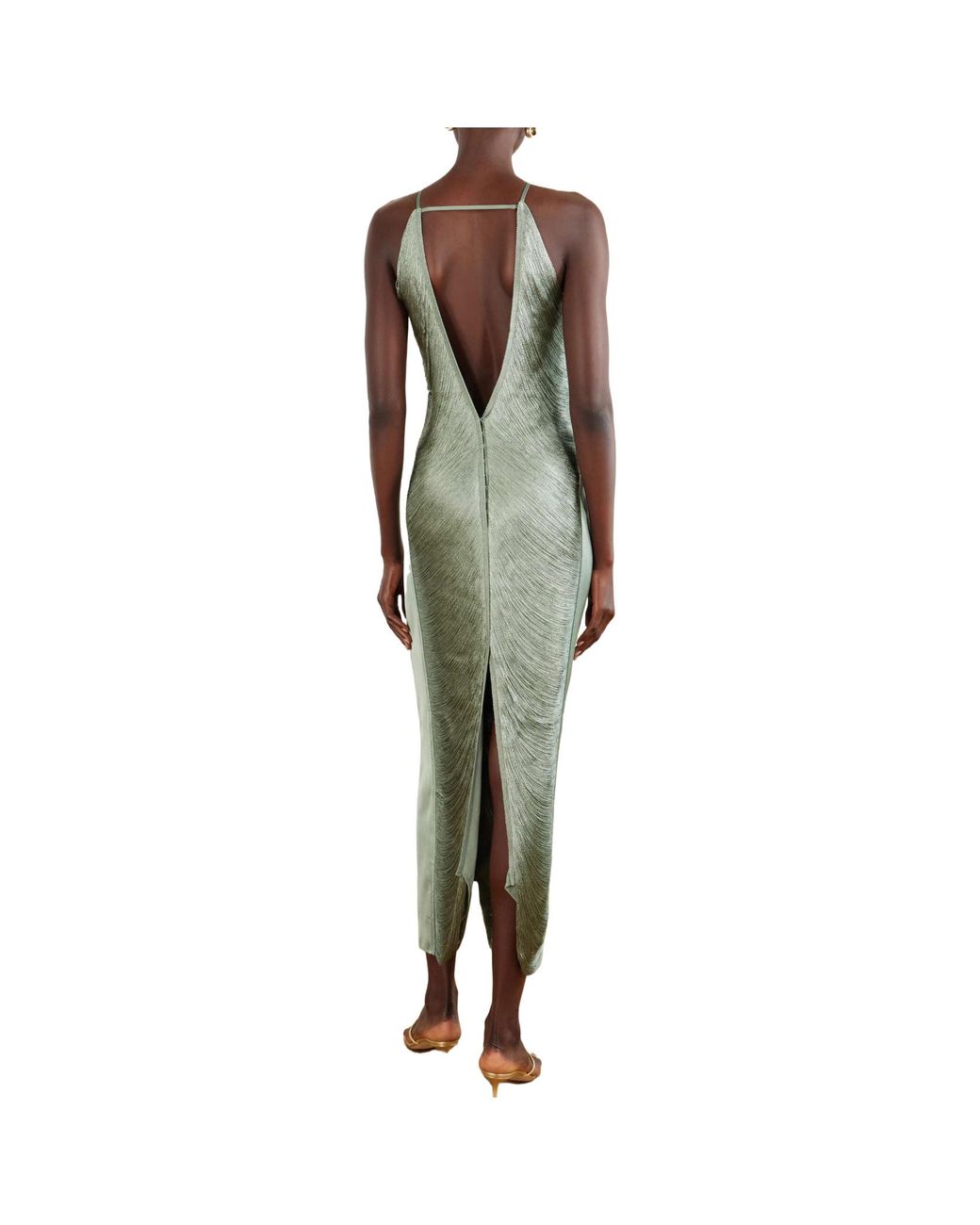Cult Gaia Green Satin-Trimmed Mesh Gown