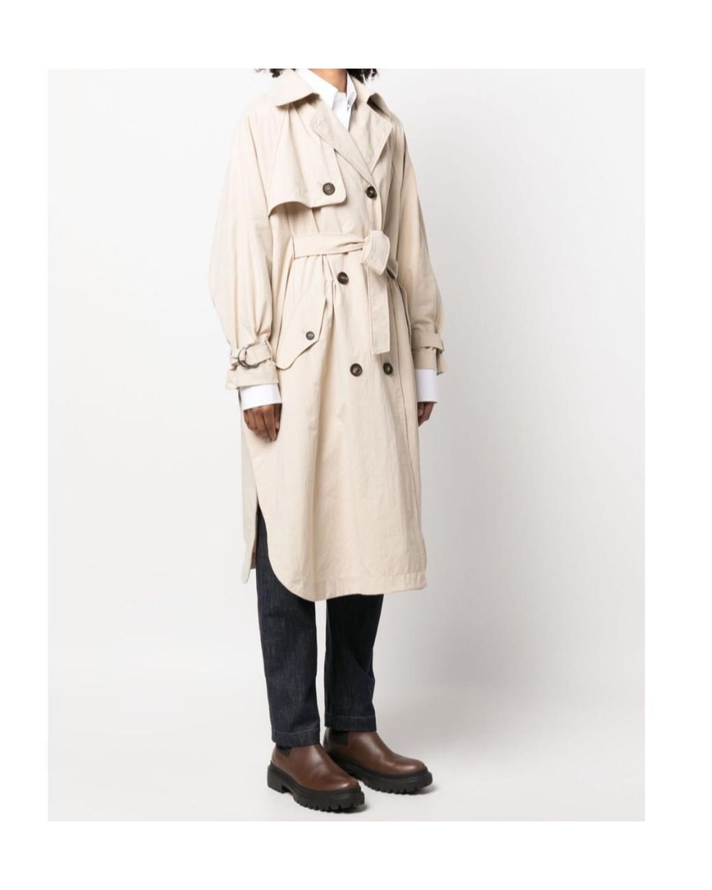 Brunello Cucinelli Natural Long-Sleeved Trench Coat