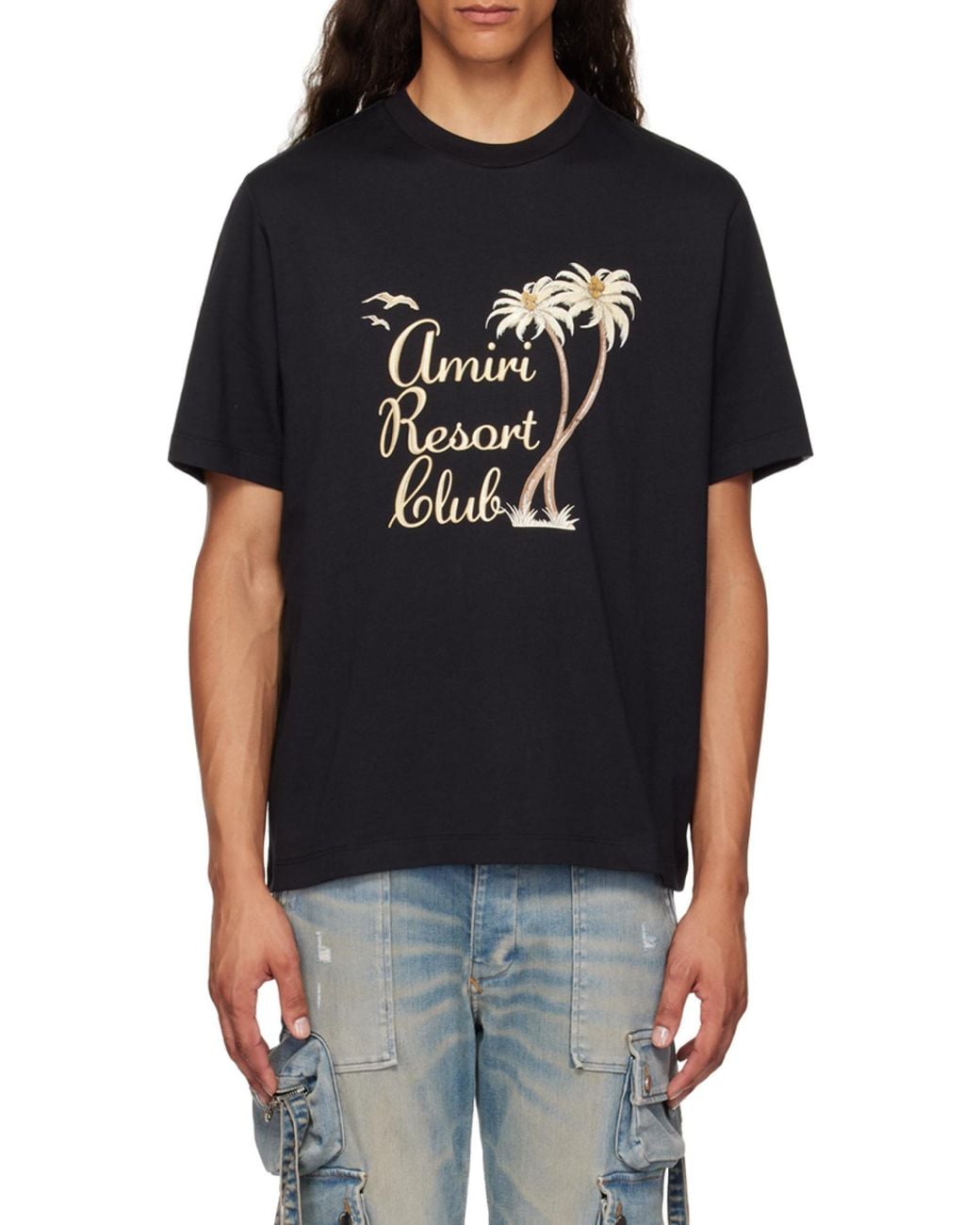 Amiri Black Palm Tree Printed Crewneck T-Shirt for men