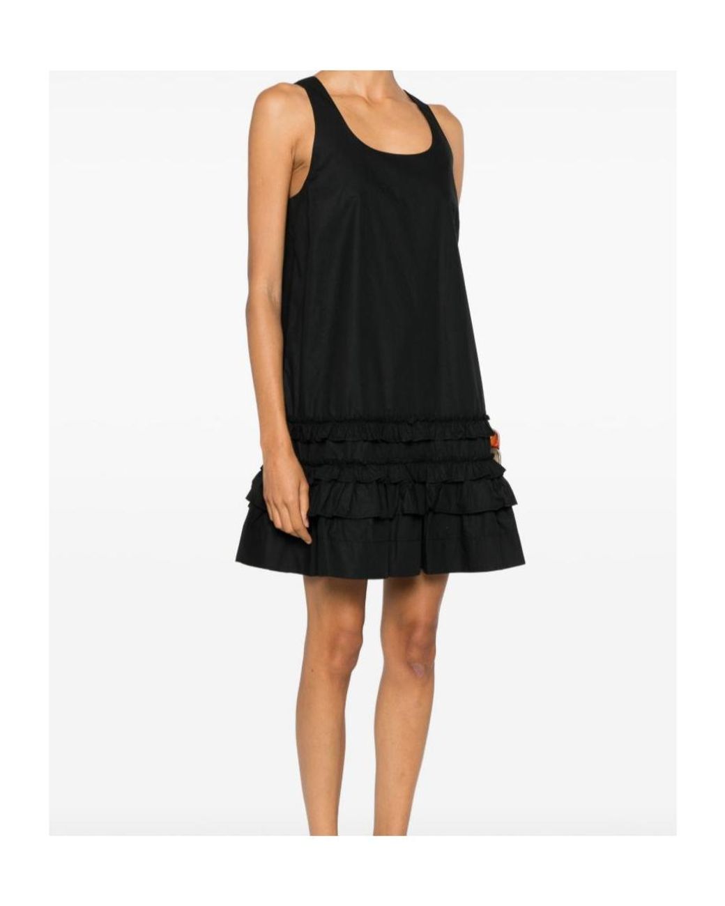 Ganni Black Ruffle-Trim Tie-Fastening Dress