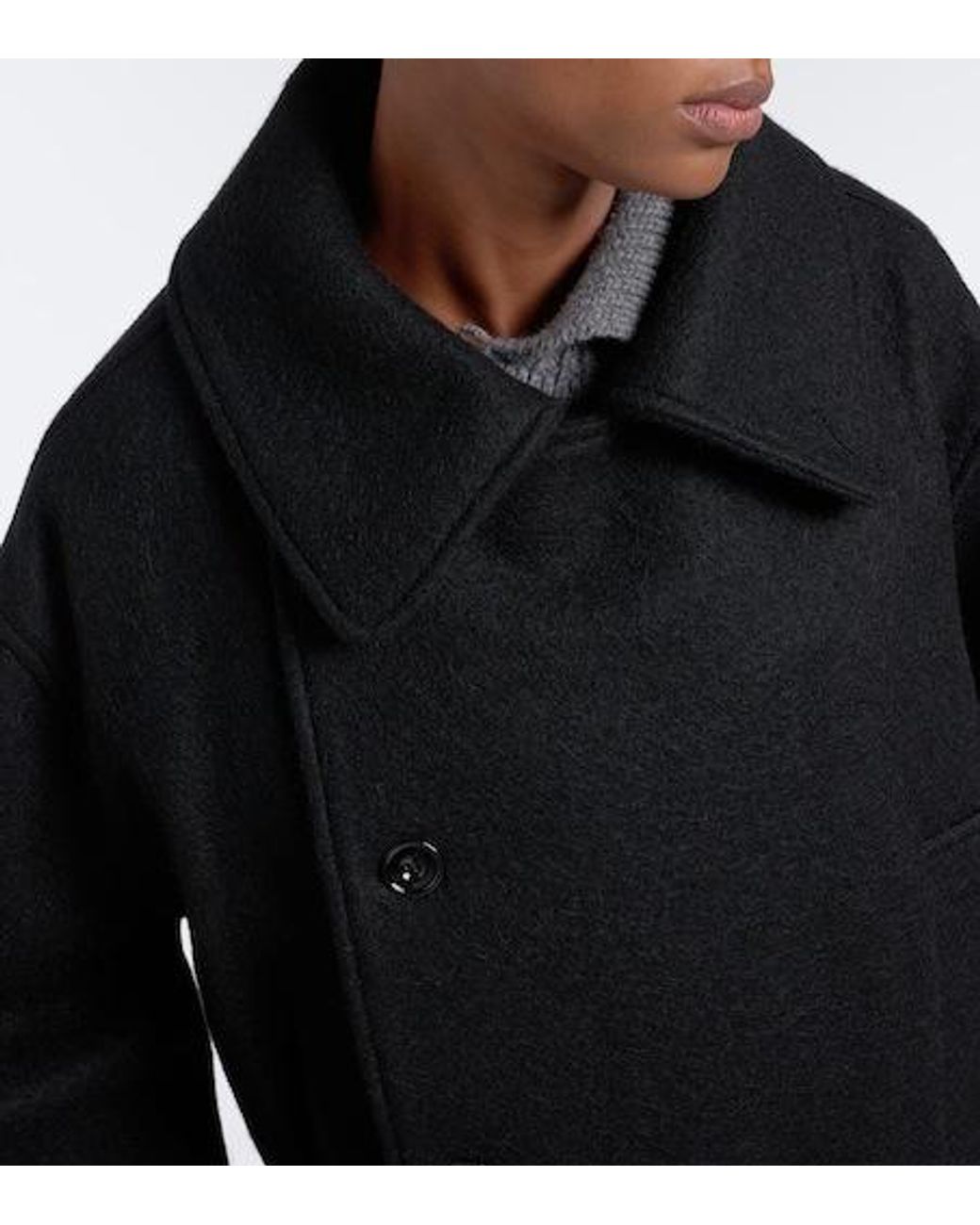Lemaire Black Double-Breasted Alpaca And Wool Coat