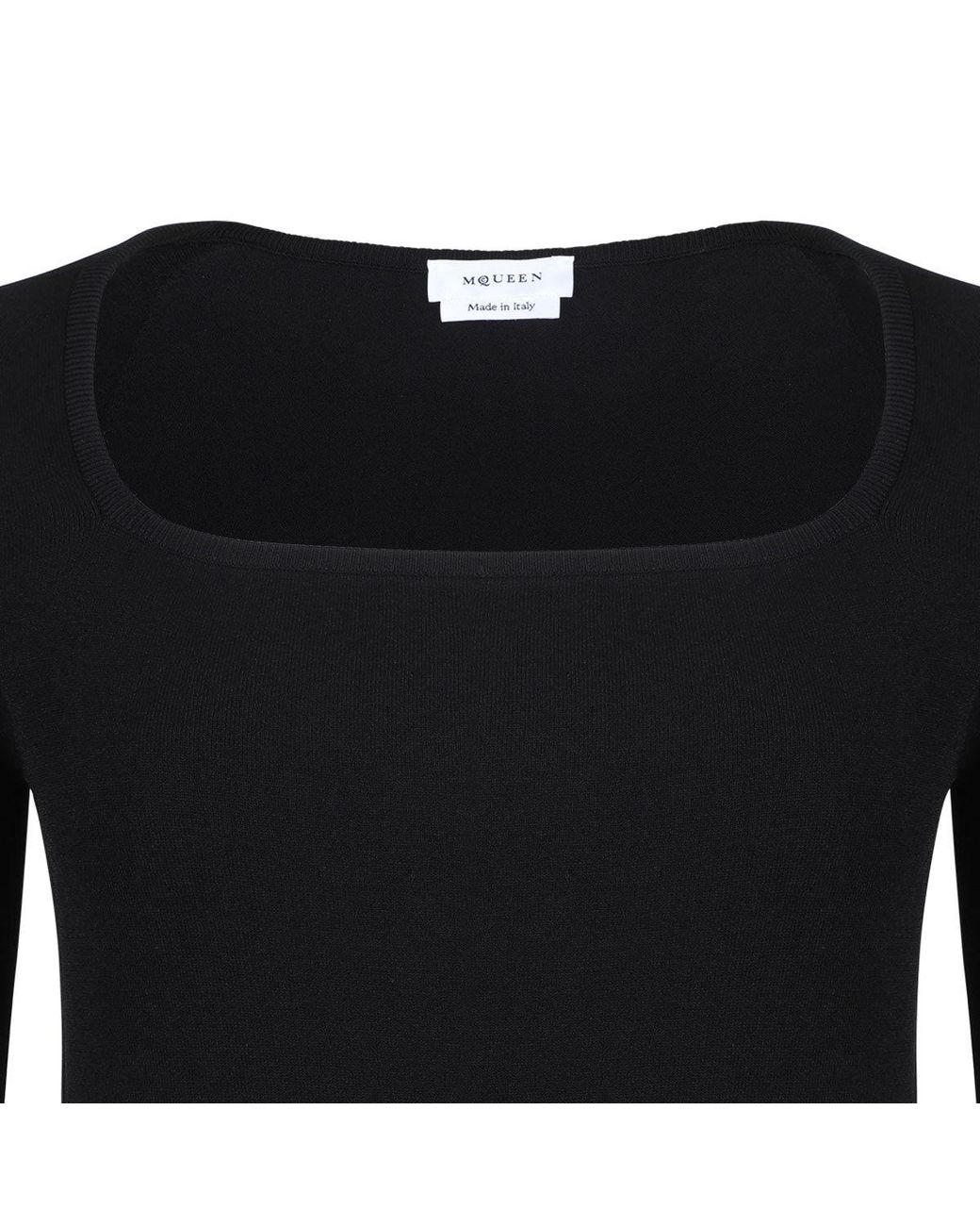 McQueen Black Short Sleeeved Ribbed Top