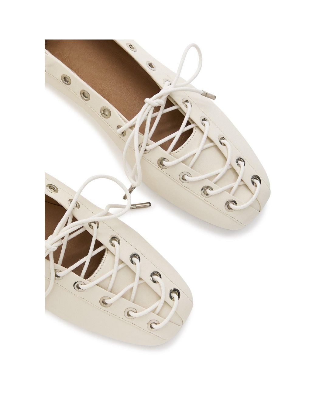 Ganni Natural Lace-Up Ballet Pumps