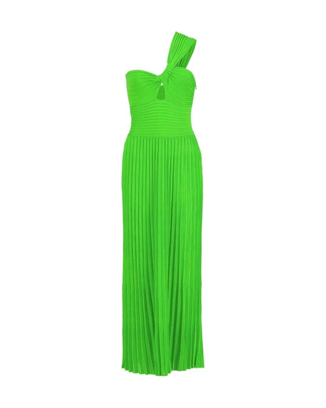 Gabriela Hearst Green One-Shoulder Pleated Maxi Dress