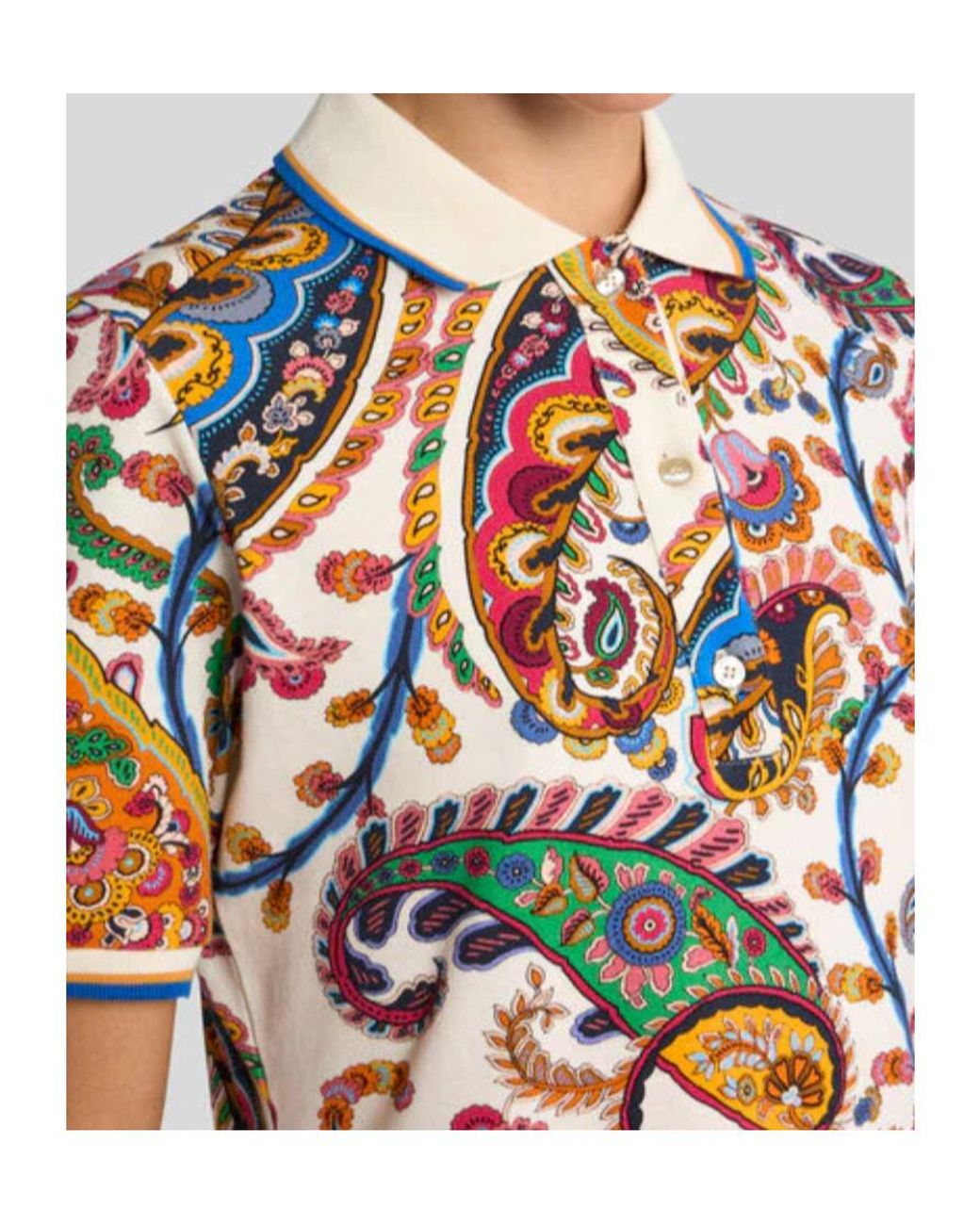 Etro White Floral Paisley Print Motif Stretch Pique Polo Shirt