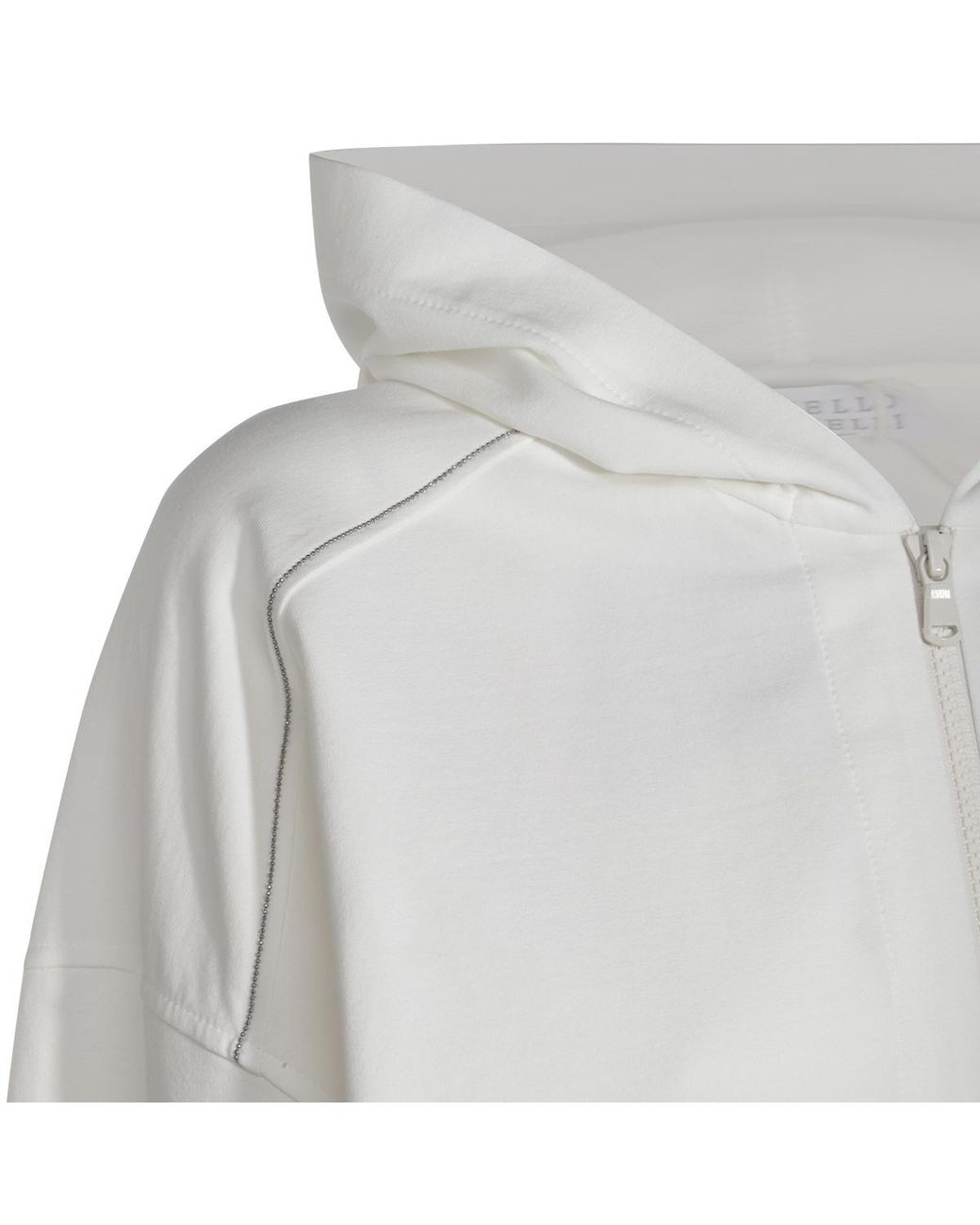 Brunello Cucinelli White Monili-Embellished Zipped Hoodie